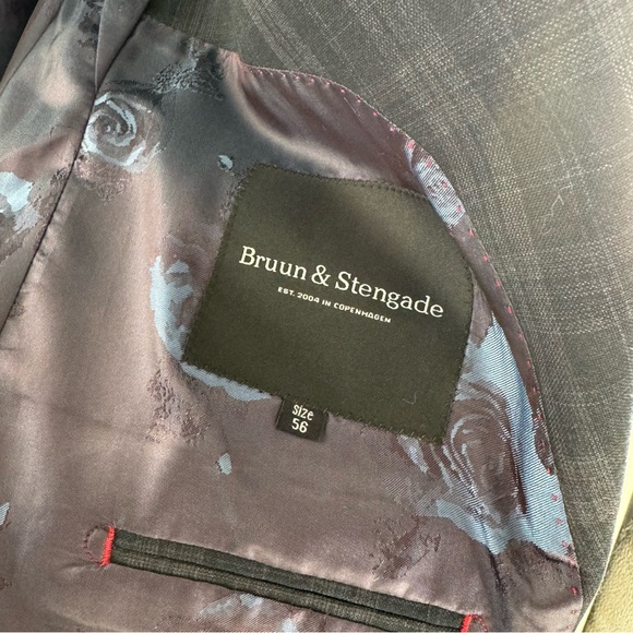 Bruun & Stengade Danish Plaid Navy Grey Men’s Blazer Jacket Size 56 - Picture 5 of 11